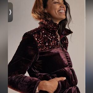 Anthropologie Vera Sequined Velvet Puffer Jacket
